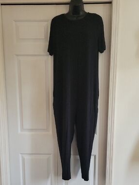 Quince Black Maternity  Buttery Soft Short-Sleeve Jumpsuit With Zipper, Pockets